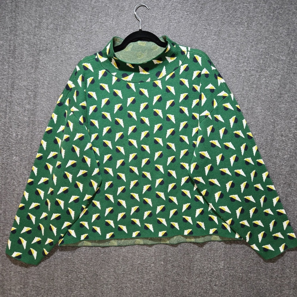 Maeve Anthropologie Green Mock Neck Long Sleeve Pullover Boxy Knit Sweater Sz XL